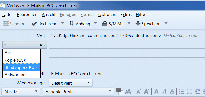 E-Mails per BCC verschicken in Thunderbird