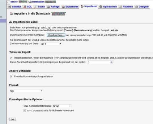 WP-Datenbank-Import