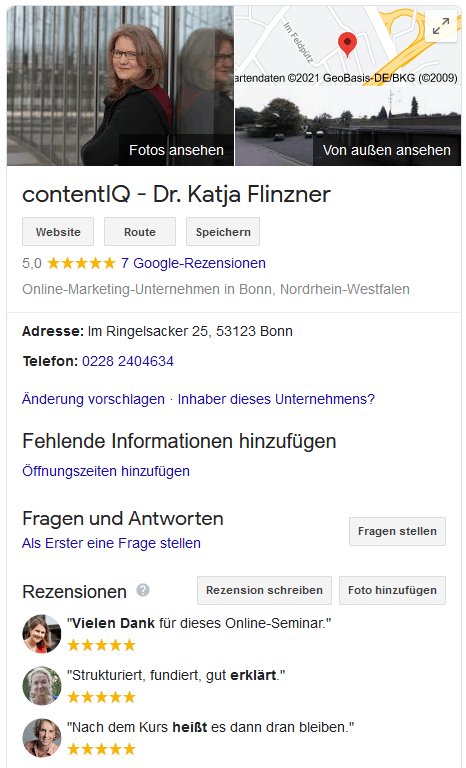 Knowledge Panel zu contentIQ