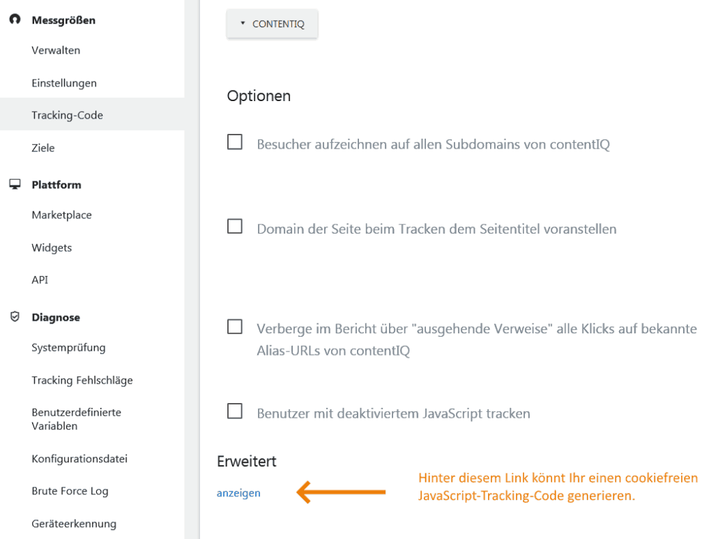 Matomo: Erweiterte Tracking-Einstellungen aktivieren